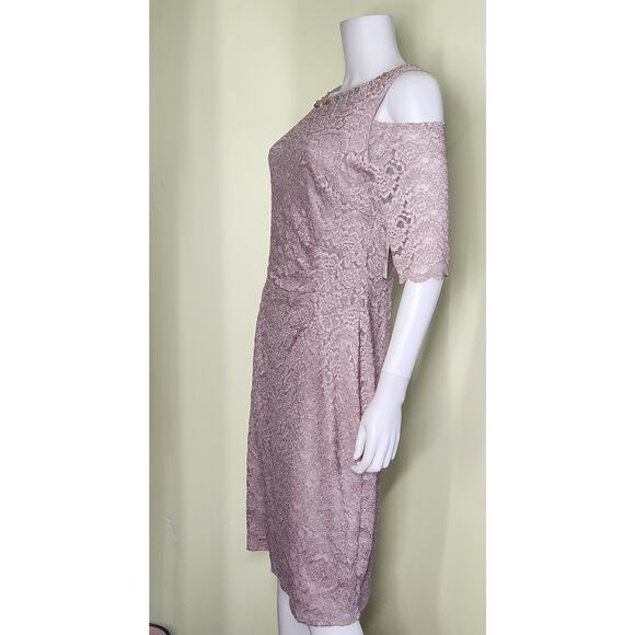 Jessica Howard Lace Sequin Dress Cold Size 12 Pink Beaded Sheath Classic Luxe - Picture 4 of 12